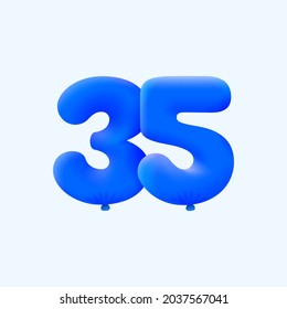 Blue 3D number 35 balloon realistic 3d helium blue balloons. Vector illustration design Party decoration, Birthday,Anniversary,Christmas, Xmas,New year,Holiday Sale,celebration,carnival,inflatable