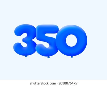 Blue 3D number 350 balloon realistic 3d helium blue balloons. Vector illustration design Party decoration,Birthday,Anniversary,Christmas,Xmas,New year,Holiday Sale,celebration,carnival,inflatable