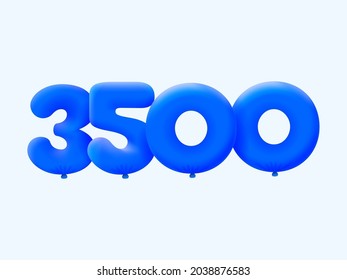 Blue 3D number 3500 balloon realistic 3d helium blue balloons. Vector illustration design Party decoration,Birthday,Anniversary,Christmas,Xmas,New year,Holiday Sale,celebration,carnival,inflatable