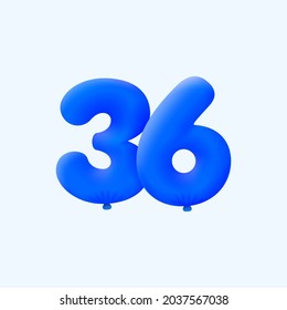 Blue 3D number 36 balloon realistic 3d helium blue balloons. Vector illustration design Party decoration, Birthday,Anniversary,Christmas, Xmas,New year,Holiday Sale,celebration,carnival,inflatable