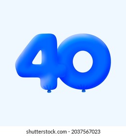 Blue 3D number 40 balloon realistic 3d helium blue balloons. Vector illustration design Party decoration, Birthday,Anniversary,Christmas, Xmas,New year,Holiday Sale,celebration,carnival,inflatable