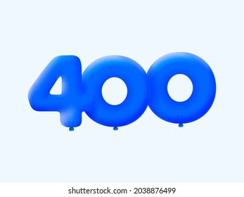 Blue 3D number 400 balloon realistic 3d helium blue balloons. Vector illustration design Party decoration,Birthday,Anniversary,Christmas,Xmas,New year,Holiday Sale,celebration,carnival,inflatable