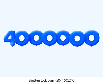 Balón azul 3D número 4000000 globos realistas 3d de helio azul. Diseño de la ilustración vectorial Decoración de la fiesta, Cumpleaños, Aniversario, Navidad, Navidad, Año Nuevo, Venta de Vacaciones, Celebración, Carnaval, Inflable