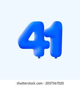 Globo azul 3D número 41 globo realistas globos azul helio 3d. Diseño de ilustración vectorial Decoración de fiestas, cumpleaños, aniversario, Navidad, Navidad, Año Nuevo, Venta de vacaciones, celebración, carnaval, inflable