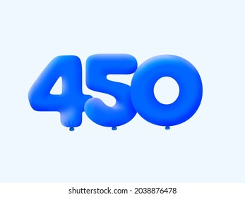 Blue 3D number 450 balloon realistic 3d helium blue balloons. Vector illustration design Party decoration,Birthday,Anniversary,Christmas,Xmas,New year,Holiday Sale,celebration,carnival,inflatable