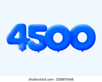 Blue 3D number 4500 balloon realistic 3d helium blue balloons. Vector illustration design Party decoration,Birthday,Anniversary,Christmas,Xmas,New year,Holiday Sale,celebration,carnival,inflatable