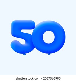 Blue 3D number 50 balloon realistic 3d helium blue balloons. Vector illustration design Party decoration, Birthday,Anniversary,Christmas, Xmas,New year,Holiday Sale,celebration,carnival,inflatable