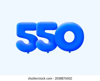 Blue 3D number 550 balloon realistic 3d helium blue balloons. Vector illustration design Party decoration,Birthday,Anniversary,Christmas,Xmas,New year,Holiday Sale,celebration,carnival,inflatable