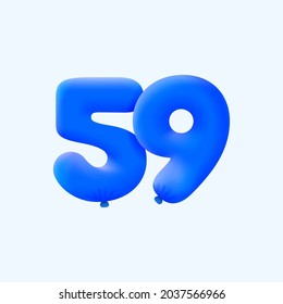 Blue 3D number 59 balloon realistic 3d helium blue balloons. Vector illustration design Party decoration, Birthday,Anniversary,Christmas, Xmas,New year,Holiday Sale,celebration,carnival,inflatable