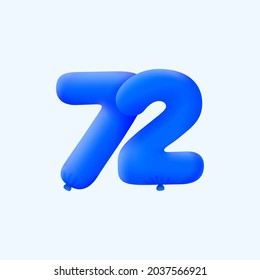 Blue 3D number 72 balloon realistic 3d helium blue balloons. Vector illustration design Party decoration, Birthday,Anniversary,Christmas, Xmas,New year,Holiday Sale,celebration,carnival,inflatable