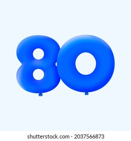 Blue 3D number 80 balloon realistic 3d helium blue balloons. Vector illustration design Party decoration, Birthday,Anniversary,Christmas, Xmas,New year,Holiday Sale,celebration,carnival,inflatable