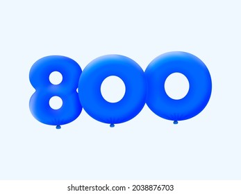 Blue 3D number 800 balloon realistic 3d helium blue balloons. Vector illustration design Party decoration,Birthday,Anniversary,Christmas,Xmas,New year,Holiday Sale,celebration,carnival,inflatable