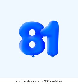 Blue 3D number 81 balloon realistic 3d helium blue balloons. Vector illustration design Party decoration, Birthday,Anniversary,Christmas, Xmas,New year,Holiday Sale,celebration,carnival,inflatable