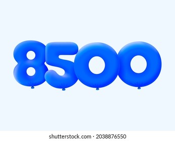 Blaue 3D-Nummer 8500 Ballon realistische 3D-Helium blauen Ballons. Design-Party-Dekoration für Vektorgrafik, Geburtstag, Jahrestag, Weihnachten, Weihnachten, Neues Jahr, Feiertagsverkauf, Feiern, Karneval, aufblasbar