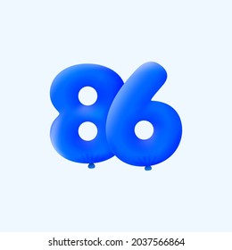 Blue 3D number 86 balloon realistic 3d helium blue balloons. Vector illustration design Party decoration, Birthday,Anniversary,Christmas, Xmas,New year,Holiday Sale,celebration,carnival,inflatable
