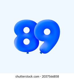 Globo azul 3D número 89 globo realistas globos azul helio 3d. Diseño de ilustración vectorial Decoración de fiestas, cumpleaños, aniversario, Navidad, Navidad, Año Nuevo, Venta de vacaciones, celebración, carnaval, inflable