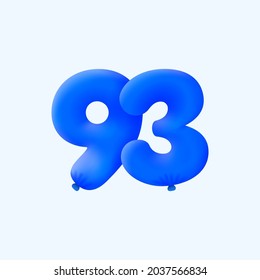 Blue 3D number 93 balloon realistic 3d helium blue balloons. Vector illustration design Party decoration, Birthday,Anniversary,Christmas, Xmas,New year,Holiday Sale,celebration,carnival,inflatable