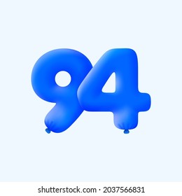 Blue 3D number 94 balloon realistic 3d helium blue balloons. Vector illustration design Party decoration, Birthday,Anniversary,Christmas, Xmas,New year,Holiday Sale,celebration,carnival,inflatable