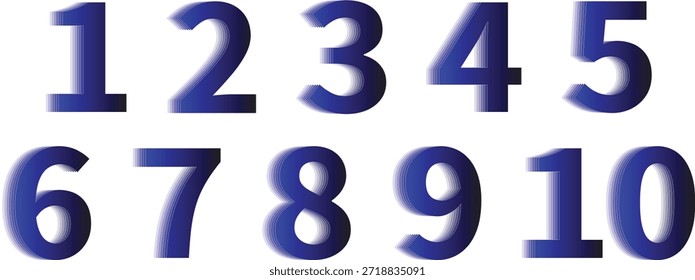 Conjunto de tipografía de números 3D azul del uno al diez. Dígitos brillantes con profundidad y sombra. Ideal para carteles, titulares, juegos y diseños modernos.