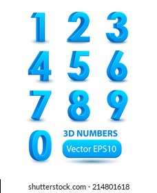 Blue 3d numbers. Vector set.