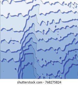 blue 3D paper cut abstract wave patten with different shades and accurately borders, vector illustration