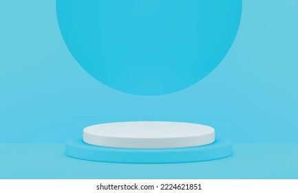 Blue 3d pedestal cylinder platform for event celebration geometric display semicircle hole realistic vector illustration. Podium round foundation showcase for product advertising presentation design