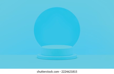 Blue 3d pedestal cylinder showcase level foundation hole wall decor space geometric studio background realistic vector illustration. Podium basic constriction museum exhibition merchandise stage