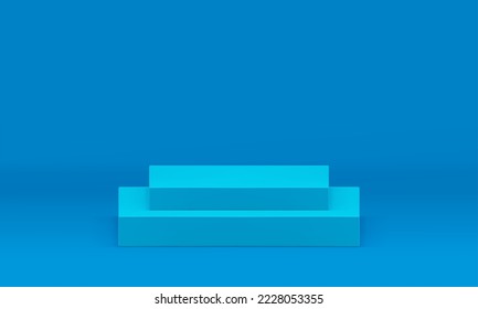Blauer 3D-Fußboden leere Treppen zeigen Präsentation Produkt-Promo Stiftung Design realistische Vektorgrafik. Podium zeigt geometrische Basis-Bauwerbestudio-Hintergrund