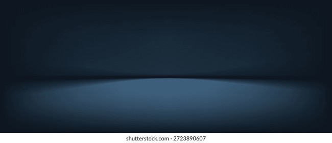 Podio azul 3D sobre fondo azul oscuro para la exhibición de lujo moderna del Producto, maqueta, escaparate de la sala de exposición

