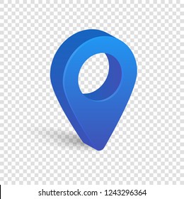 Blue 3d pointer of map isolated on transparent background. Vector illustration