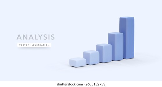 Blue 3d realistic bar chart with shadow isolated on light background. Vector illustration