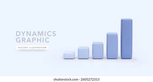 Blue 3d realistic bar chart with shadow isolated on light background. Vector illustration