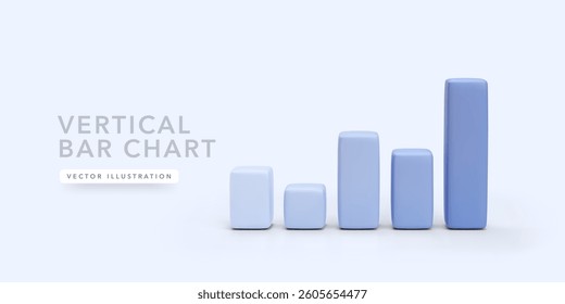 Blue 3d realistic bar chart with shadow isolated on light background. Vector illustration