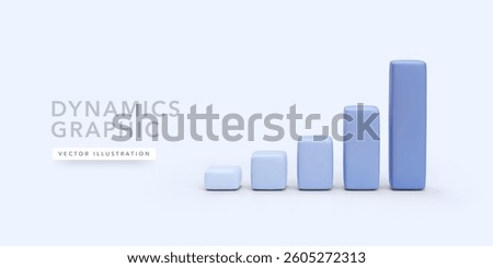 Blue 3d realistic bar chart with shadow isolated on light background. Vector illustration