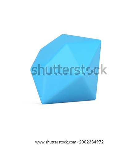 Blue 3d realistic diamond. Precious rare sapphire with geometric facets. Elite jewel for home and office interiors. Growth bank investments with profitable commerce. Vector icon isolated