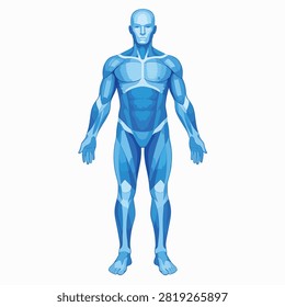 A blue 3D rendered male human figure standing with arms slightly apart and legs straight