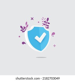 Blue 3D shield for representation of secured network, transaction or conversation. UI design. Vector illustration.