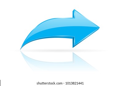 Blue 3d shiny arrow. Next web sign. Vector illustration on white background