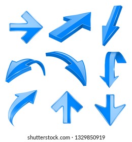 Blue 3d shiny arrows. Up and down. Vector illustration isolated on white background