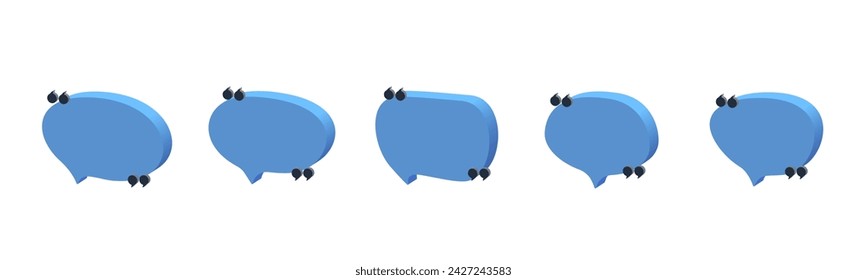 Blue 3d speech bubble icon set over transparent, vector illustration