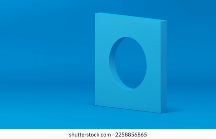 Azul 3d cuadrado agujero de círculo de pared cuadrado bloque vertical decoración isométrica elemento de ilustración vectorial realista. Arquitectura de plataforma de soporte de construcción geométrica de renderización minimalista básica