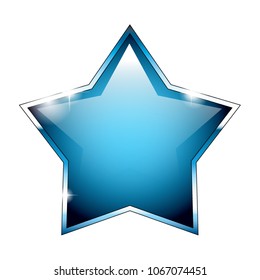 Blue 3d star icon with a silver frame. Vector illustration