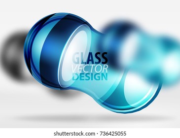 Blue 3d techno glass bubble design, vector future hi-tech shapes with blurred effects