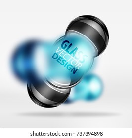 Diseño de burbujas de vidrio azul de 3d, formas vectoriales de alta tecnología con efectos borrosos