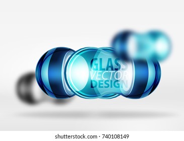 Blue 3d techno glass bubble design, vector future hi-tech shapes with blurred effects