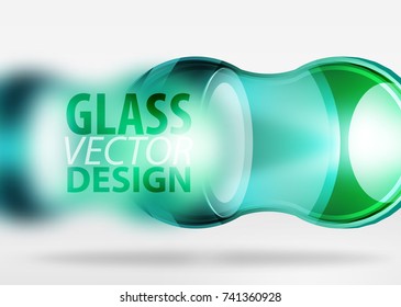 Diseño de burbujas de vidrio azul de 3d, formas vectoriales de alta tecnología con efectos borrosos