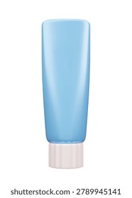 Blue 3D toothpaste packaging design. Realistic 3D render of blue toothpaste tube with white cap standing. Fresh mint paste for personal dental care treatment, cosmetic for teeth and gums health.