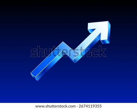 Blue 3D upward arrow symbolizing growth, progress, and success on a gradient dark blue background. 3d upward arrow icon in vector illustration