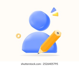 Blue 3D user icon with a pencil, representing profile editing or user customization. illustration vector