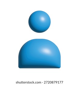 Blue 3D User Profile Icon. Glossy Avatar Symbol for App UI and Social Media. Minimalist Person Sign Vector Isolated on White.